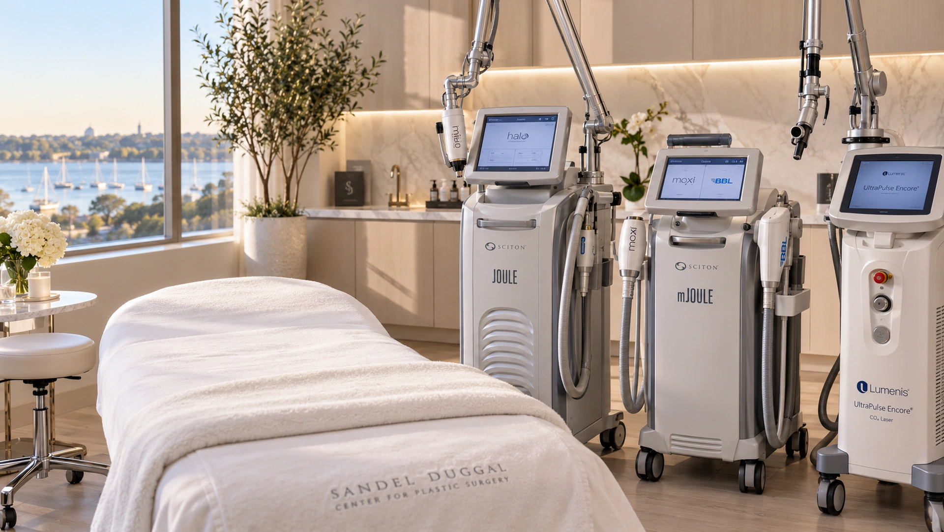 Illustrative laser treatment room with fractional, broadband light and CO2 laser systems