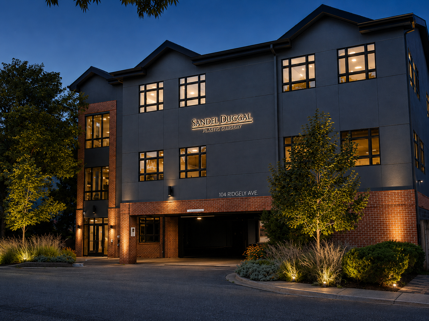 The practice at 104 Ridgely Avenue at night