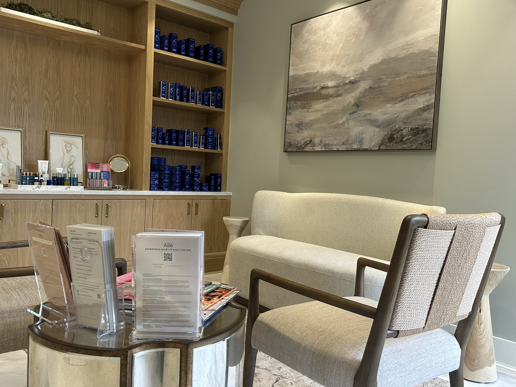 Skin care shelves and lounge